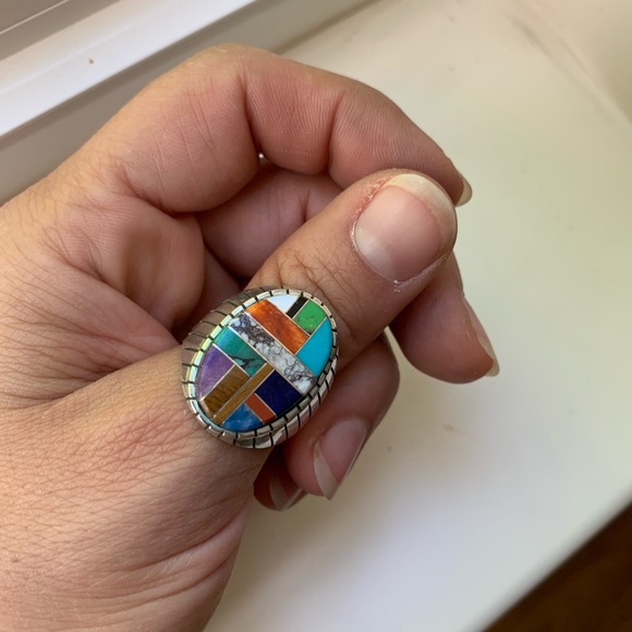 Chunky Sterling Inlay Ring - Picture 8 of 8